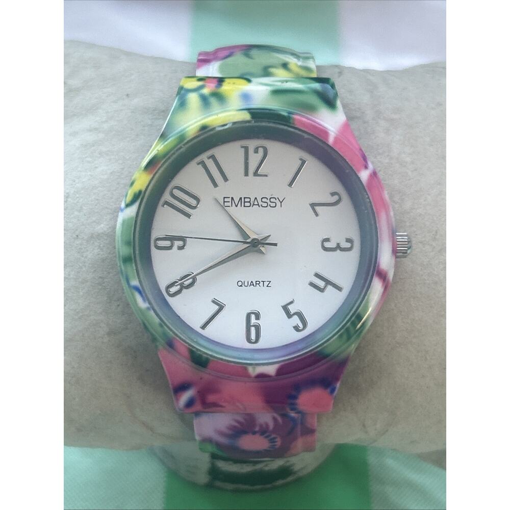 Embassy Floral Pattern Women’s Cuff Watch